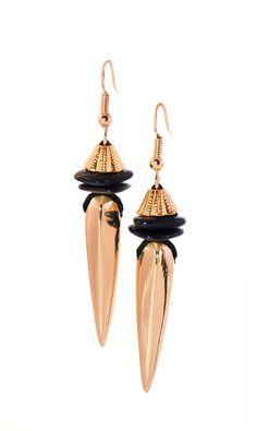 Black and Gold Art Deco Spike Dangle Earrings Edgy Gold Pierced Earrings, Edgy Gold Earrings For Party, Edgy Gold Metal Earrings, Black And Gold Art Deco, Black And Gold Art, Beading Thread, Gold Art Deco, Gold Filled Earrings, Hypoallergenic Earrings