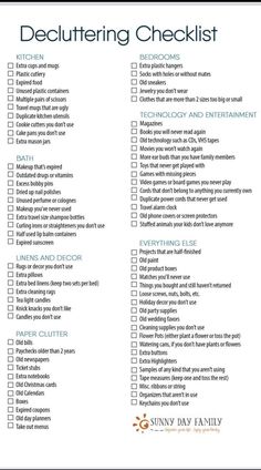 a printable checklist with the words decluttering checklist on it