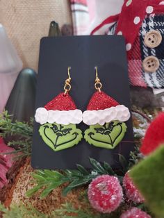 Handmade earrings with polymerclay ✨️ Earrings are made with 14k gold plated earring hoops.  They are made to last 💖 They are made well, so sparkly you will enjoy them every year💚❤️✨️ Clay Grinch Earrings, Beaded Grinch Earrings, Grinch Earring, Gold Plated Earrings, Grinch, Handmade Earrings, Selling On Etsy, Etsy App, Sell On Etsy