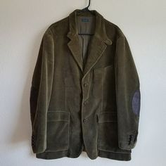 In Excellent Condition, Dark Military Green, 100% Genuine Leather Patches & Collar, Front/Interior Pockets, 100% Cotton Lining, Very Nice Blazer/Jacket, Wooden Like Buttons, Size Xl. May Need To Be Dry Cleaned Due It Being In Storage. Winter Business Corduroy Sport Coat, Tailored Single-breasted Corduroy Outerwear, Ralph Lauren Long Sleeve Outerwear With Welt Pockets, Business Corduroy Outerwear With Long Sleeves, Corduroy Business Outerwear With Long Sleeves, Long Sleeve Corduroy Outerwear For Business, Casual Corduroy Blazer For Business, Corduroy Sport Coat With Long Sleeves For Business, Ralph Lauren Sport Coat For Winter