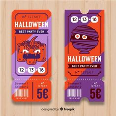 two halloween tickets with faces on them