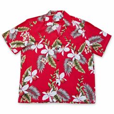 Volcanic red hawaiian rayon shirt Red Orchid, Red Orchids, Rayon Shirt, Hawaiian Style, Hawaiian Print, Made Clothing, Aloha Shirt, Hawaiian Shirts, Hawaii Shirt