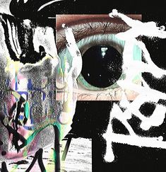 a collage of an eye and some writing