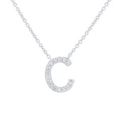 Perfect for every day wear this initial pendant is accented with round brilliant cut diamonds. Cubic Zirconia Initial Pendant Necklace, Luxury White Gold Diamond Initial Necklace, Elegant Personalized Initial Diamond Necklace, Classic Diamond Jewelry With Initials, White Gold Initial Necklace With Diamond Accents, Formal White Gold Initial Necklace, Formal Round White Gold Initial Necklace, Elegant Personalized Initial Pendant Diamond Necklace, Formal White Gold Initial Pendant Necklace