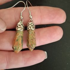 Brand New Handmade Unakite Pendulum Earrings. New To Poshmark? Use Referral Code Kimberlyn222 To Receive $10. Pendulum Earrings, Western Cowboy Hats, Handmade Jewelry Earrings, Gold Drop Earrings, Earrings Color, 925 Sterling Silver Earrings, Green Fashion, Green Orange, Crystal Rhinestone