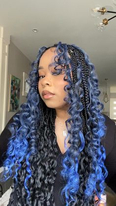 Blue And Black Braids, Black Braids Hairstyles, Braids For Black, Goddess Braids Hairstyles, Twist Braid, Box Braids Hairstyles For Black Women, Cute Braided Hairstyles, Cute Box Braids Hairstyles, Black Curly