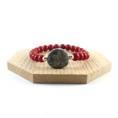 Red Coral Beads with Grey Jasper Bracelet Base Chakra, Environmental Pollution, Jasper Bracelet, Semi Precious Jewelry, Yin And Yang, Healing Bracelets, Root Chakra, Coral Beads, The Supreme