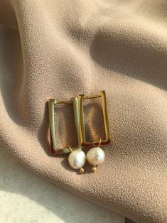 Earrings Gold Pearl, Rectangular Earrings, Mother Day Gift, Rectangle Earrings, Stylish Earring, Gold Pearl, Designer Earrings, Fresh Water, Freshwater Pearls