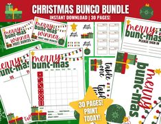 Host an amazing Christmas Bunco Night with this carefully crafted printable "Merry Bunc-mas" Bunco MEGA Bundle!  This bunco set includes everything you need to create a memorable event, from scorecards and signs to tally sheets and tags.  This Christmas Bunco Bundle is perfect for your Christmas bunco party, Christmas ladies night, December bunco group, holiday bunco party, holiday bunco group meeting, and more!  Plus, this Christmas-themed Bunco MEGA Bundle from JBMoms Designs is an INSTANT DOWNLOAD so you can have it ready when you need it! ✨What's Included✨ ---------------------------------------------- SCORECARDS IN 3 SIZES (1, 2, or 4 per page)  6 GAME CARDS 4 GAME CARDS 3 GAME CARDS TALLY SHEET IN 3 SIZES  (1, 2, or 4 per page) GHOST PLAYER CARDS TABLE MARKERS (2 OR 3 PER PAGE) 1-8, Bunco Gifts, Bunco Night, Bunco Game, Group Holiday, Group Meeting