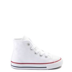 Converse Chuck Taylor All Star Hi Sneaker - Baby / Toddler - White | Journeys White High Top Converse Outfit, Preppy Toddler, Baby Converse Shoes, White Converse Outfits, White High Top Converse, Toddler Converse, Shoe Size Chart Kids, Baby Converse, Converse Chuck Taylor White