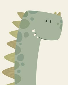 a green dinosaur with brown spots on it's face