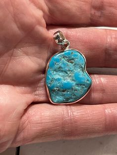 Natural American Turquoise polished and set in sterling silver bezel. Sleeping Beauty mine. Item#001 American Turquoise, Sleeping Beauty Turquoise, Genuine Turquoise, Turquoise Pendant, Favorite Jewelry, Sleeping Beauty, Jewelry Necklace Pendant, Handmade Items, Jewelry Necklaces