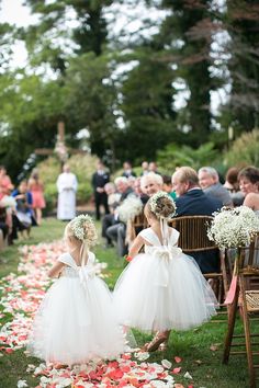 #FlowerGirls #BabysBreath | Little Puffs of Tulle! Photography: Jen + Ashley | See the wedding on SMP - http://www.stylemepretty.com/virginia-weddings/2014/01/14/elegant-backyard-wedding-in-newport-news/ Elegant Backyard Wedding, Flower Girl Dress Lace, White Dresses, Backyard Wedding