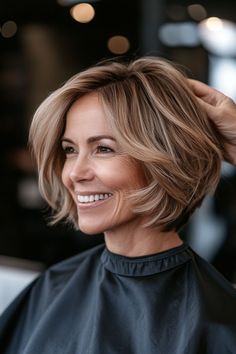 Click for More ➡️ | Save for Later ❤️  A bouncy, chin-length bob that is ideal for fine hair. This cut is designed to create a fuller appearance, with the hair slightly undercut to enhance the volume. A light chestnut brown color adds a rich, warm tone, making this style elegant and timeless. (Bouncy Bob for Fine Hair - Modern Hairstyles For Women Over 50) Modern Hairstyles For Women, Bob For Fine Hair, Bouncy Bob, Older Women's Hairstyles, Chin Length, Bouncy Hair, Hairstyles For Women Over 50