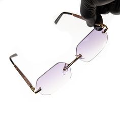 Men's Gold Frame Rimless Purple Tint Woodgrain Sunglasses Color: Purple Lenses Material: Acrylic Frame Material: Metal Lens Width: 56mm Arm Length: 140mm Hip Hop Sunglasses, Purple Glasses, Purple Lenses, Frameless Sunglasses, Acrylic Frame, Acrylic Frames, Rimless Sunglasses, Eye Wear Glasses, Mens Gold