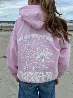 This sweatshirt is the perfect addition to your summer wardrobe. This sweatshirt is made with a high quality puff print design that gives it a lifted look and feel. The front has a simple little sun and wave design in the middle. T shirts with this design are also available on my shop SimplyHannahCo. 🌊 Size chart --> (in inches)         XS    S     M     L    XL  2XL Sleeve Length  32     33    34   35   36    37  Body Width       18    20   22   24   26   28 Body Length     26    27   28   29 Athleisure Graphic Print Hoodie For Leisure, Athleisure Hoodie With Graphic Print For Leisure, Summer Letter Print Hoodie Sweatshirt, Summer Hoodie Sweatshirt With Letter Print, Sporty Summer Leisure Sweatshirt, Sporty Summer Sweatshirt For Leisure, Spring Leisure Hoodie With Letter Print, Spring Hoodie With Letter Print For Leisure, Spring Leisure Hoodie With Graphic Print