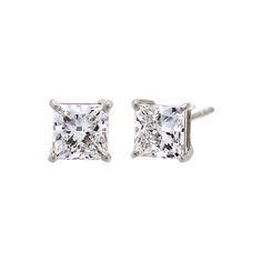 Introducing the Adina Eden Lab Grown Diamond Princess Cut Four Prong Stud Earrings, a perfect blend of elegance and modern technology. Crafted from luxurious 14K gold and 14K white gold, these earrings feature a single princess cut brilliant-cut lab-grown diamond in each stud, available in five carat weights: 0.25 CT, 0.50 CT, 1 CT, 1.5 CT, and 2 CT. With a stunning color grade of G and a clarity of VS1, these diamonds offer exceptional brilliance and purity. Finished with secure post backs and Luxury White Gold Sterling Silver Bridal Earrings, Silver Diamond Earrings For Everyday Luxury, Elegant White Gold Bridal Earrings With Diamond Cut, Silver 14k Gold Earrings For Everyday Luxury, 14k White Gold Bridal Earrings For Pierced Ears, White Gold Platinum Bridal Earrings, Platinum White Gold Bridal Earrings Fine Jewelry, Timeless White Diamond Cut Bridal Earrings, Classic 14k Gold Bridal Earrings With Prong Setting