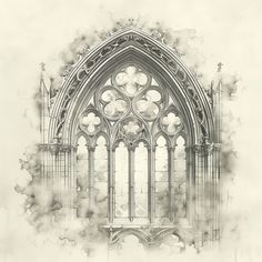 an artistic drawing of a gothic cathedral window