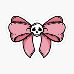 a pink bow sticker with a skull on the front and bottom part of it