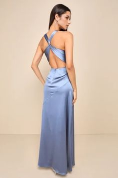 blue dress - Lulus Search Floor Length Purple Dress, Backs Of Prom Dresses, Prom Dresses Large Bust, Open Back Wedding Guest Dress, Formal Wedding Guest Dress Black, Dusty Blue Formal Dress, Blue Satin Bridesmaid Dresses, Lulus Prom Dress, Wedding Guest Dress Blue