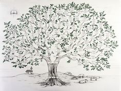 a drawing of a tree with many names on it