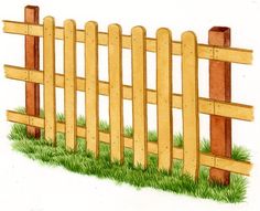 a drawing of a wooden fence with grass