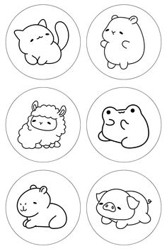 four different types of animals are shown in the circle with black and white outlines