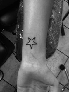 a person with a small star tattoo on their left wrist and the other hand is holding up