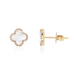 Our sparkly Mother of Pearl Diamond Clover Studs are our go-to piece to elevate any look! 14K Yellow Gold 2 Mother of Pearl Clovers Round Brilliant White Diamonds at 0.11 Carats Total Weight Measures: 9 millimetersSold as a pair window.SHOGUN_IMAGE_ELEMENTS = window.SHOGUN_IMAGE_ELEMENTS || new Array(); window.SHOGUN_IMAGE_ELEMENTS.push({ hoverImage: '', uuid: 's-c08144ce-eca2-48f1-9394-b1ea975f53d0' }) Luxury White Earrings With Pave Setting, Luxury White Diamond Pierced Earrings, Luxury White Pave Set Earrings, White Diamond Earrings In 14k Gold, Luxury White Cluster Earrings With Diamond Accents, White Bridal Earrings With Pave Setting, White Diamond Accents Earrings In Fine Jewelry Style, White Diamond Pierced Earrings Fine Jewelry, White 14k Gold Brilliant Cut Earrings