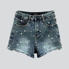 Make a statement with our Y2K-flair straight shiny rhinestone denim shorts from the 2023 Summer Collection! Get ready to make an impression with these high-waisted shorts. featuring an eye-catching embellished rhinestone design. zipper and button closure. and luxe denim fabric.Why You'll Love These Shorts Y2K-Style: Achieve a retro-meets-couture aesthetic with these fashionable Y2K-trend shorts. High-Waisted: Show off your sun-kissed skin with the flattering high-waisted fit. Embellished Rhinest Couture Aesthetic, Rhinestone Denim, Shorts Y2k, Embellished Denim, Street Style Trends, Jeans For Short Women, High Waisted Shorts Denim, Denim Shorts Women, Denim Design