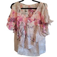 Mystree Womens Sleeveless Watercolor Floral Flowing Blouse Small Rose Pink Gray Taupe Waterfall Overlay 65% Rayon, 35% Polyester Width Pit To Pit - 18" Length Shoulder To Hem - 25" Mystree Has Unique Designs And Sold In Boutiques And Department Stores Multicolor Sleeveless Blouse For Spring, Multicolor Sleeveless Blouse With Floral Print, Multicolor Sleeveless Blouse For Beach, Crochet Lace Shirt, Striped Off Shoulder Top, Lace Poncho, Kimono Style Tops, Butterfly Print Dress, Flowing Blouse