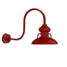 a red wall light on a white background with clippings to the left and right