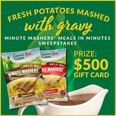 two packets of fresh potatoes mashed with gravy and one bag of frozen mashed