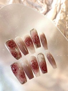 Rose Nails Acrylic, Rose Jelly, Rave Nails, Maquillage Yeux Cut Crease, Accessories Korean, Acrylic Accessories, Fake Nails Designs, Asian Nails, Punk Nails