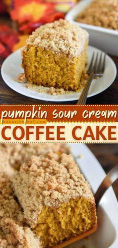 Pumpkin Sour Cream Coffee Cake, fall desserts, pumpkin recipes Homemade Pumpkin Spice Cake, Pumpkin Coffee Cake Recipes, Fresh Pumpkin Recipes, Cinnamon Streusel Topping, Sour Cream Desserts, Streusel Coffee Cake, Pumpkin Coffee Cakes