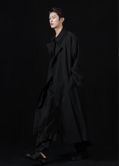 Versatile Wave Collar Overcoat - chiclara Avant-garde Long Coat For Spring, Black Lagenlook Long Outerwear, Black Long Lagenlook Outerwear, Black Long Oversized Outerwear, Black Oversized Long Outerwear, Oversized Long Black Outerwear, Black Avant-garde Outerwear For Spring, Avant-garde Black Outerwear For Work, Avant-garde Black Long Sleeve Outerwear