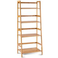 a wooden shelf with four shelves on each side