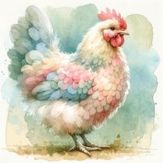 a painting of a rooster standing on the ground