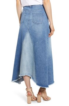 Wash Lab Denim Pieced Denim Midi Skirt | Nordstrom Reworked Skirt, Diy Denim Skirt, Indigo Fabric, Maxi Shirts, Patchwork Denim, Denim Maxi, Denim Diy, Denim Maxi Skirt, Denim Midi Skirt