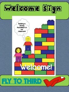 welcome sign for children to play with blocks