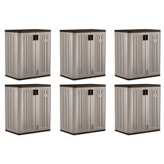 six metal storage containers sitting next to each other