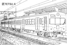 a black and white drawing of a train