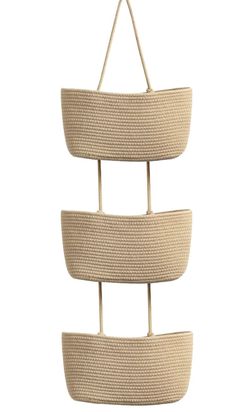 three tiered basket hanging from a rope