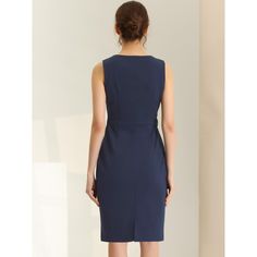 Elevate your style in this sheath dress made of soft fabric. V-neck and bodycon fit lead into a midi-length silhouette for a truly elegant and textured look. Pair it with high heels for a fascinating, charming, and glamorous figure. Stylish and you can match it with jackets or blazers. Suitable for spring/summer and for many occasions, such as Work, Office, Coffee Shop, Daily, Date, Weekend, etc. Non-stretch Elegant Sheath Dress, Chic Fitted Sheath V-neck Dress, Solid Sheath Non-stretch Dress, Spring Office Sheath V-neck Dress, Chic Fitted V-neck Sheath Dress, Office Coffee, Work Office, Dark Navy, Sheath Dress