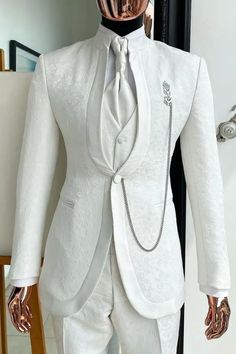 Bradley Fashion White Shawl Lapel Three Pieces Jacquard Wedding Suits Mens White Suit, White Wedding Suit, Prom Suits For Men, White Shawl, Suits Men Business, Wedding Suits Groom, White Tuxedo, Designer Suits For Men, Prom Suits