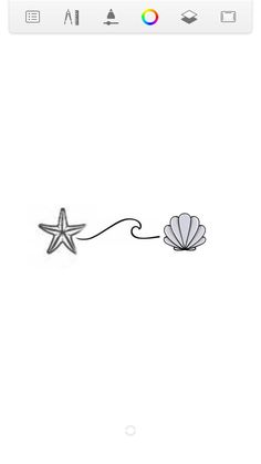 a drawing of a starfish and a seashell on a white background