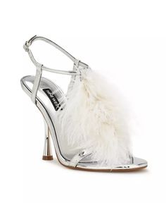 Nine West - Evening Open Toe Sandals With Feathers, Chic Sandals With Feather Trim, Feathered Open Toe Evening Sandals, Feathered Open Toe Sandals For Party, Evening Sandals With Feather Trim And Ankle Strap, Formal Open Toe Sandals With Feathers, Chic Feather Trim Sandals, Party Sandals With Feathers And Open Toe, Chic Sandals With Feathers For Summer