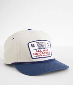 Sendero Provisions Co. All Hat No Cattle Hat - White/Blue , Men's Whitenavy Embroidered patch snapback hat One size fits most. 100% Cotton. Apparel & Accessories > Clothing Accessories > Hats Cool Mens Hats, Trucker 5-panel Hats For Rodeo, Rodeo Trucker Snapback Hat, Trucker Snapback Hat For Rodeo, Trucker 5-panel Rodeo Hat, Trucker Style Flat Bill Snapback Hat For Rodeo, Casual Snapback Hat With Flat Brim For Rodeo, Casual 5-panel Snapback Hat For Rodeo, Casual Snapback Hat For Rodeo