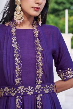 Prathyusha Garimella-Purple Embroidered Anarkali With Belt-INDIASPOPUP.COM Anarkali With Belt, Purple Anarkali, Red Anarkali, Silk Anarkali, Silk Suits, Embroidered Anarkali, Embroidered Belt, Long Dress Design, Silk Suit