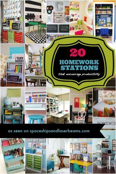 there are many different types of furniture in this collage with the words, 20 homework stations